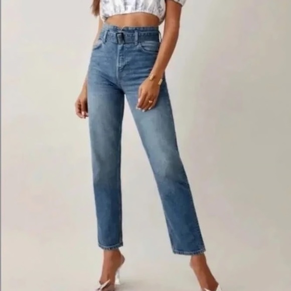 Reformation Cynthia Belted High Rise Straight Jeans size 26 NWT - Picture 13 of 13